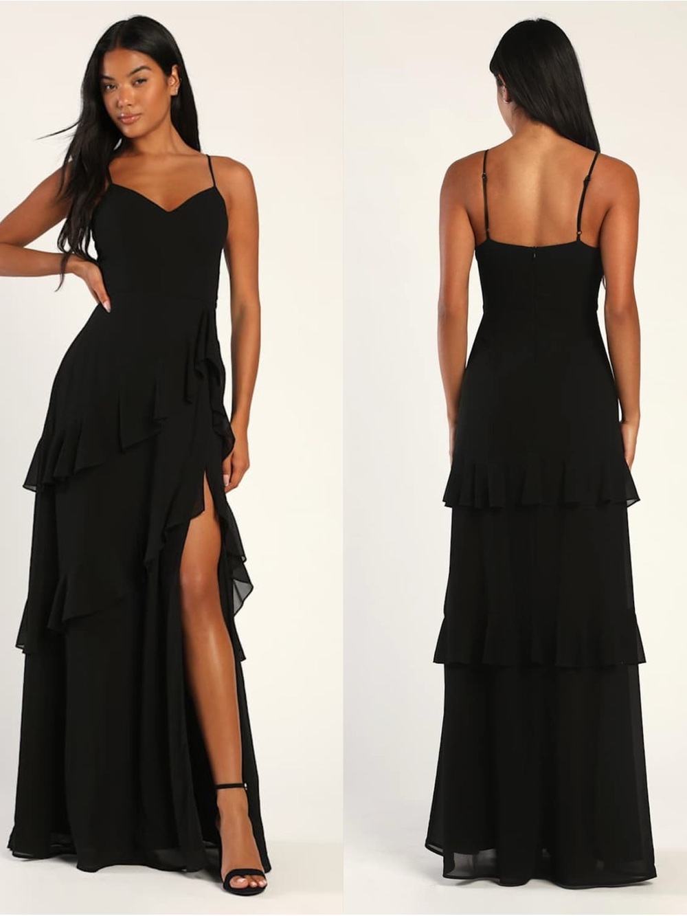 LULU'S Blessed with Beauty Black Ruffled Sleeveless Maxi Dress